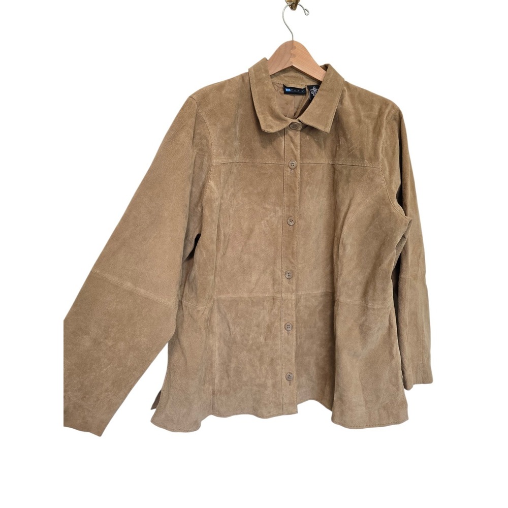 Womens 90s Vintage Suede Leather Button Down Shirt Size 2X Tan